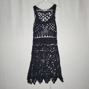 Hazel Sheer Midi Dress Small Black Lace Crochet Overlay Witchy Fairy Y2K Derby